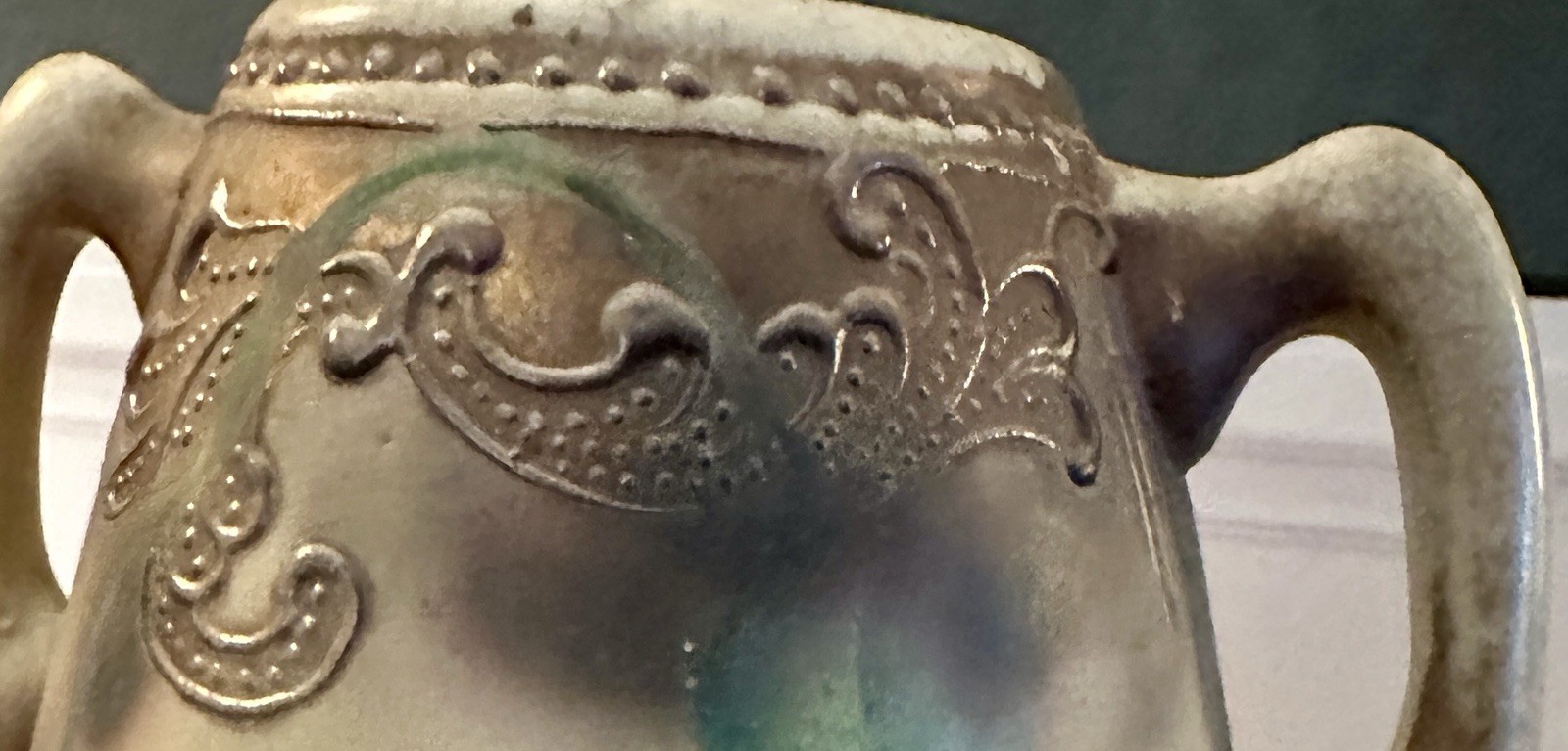 Art Nouveau Art Pottery Double Handle Vase c1900 Hand Painted Floral Matte Glaze