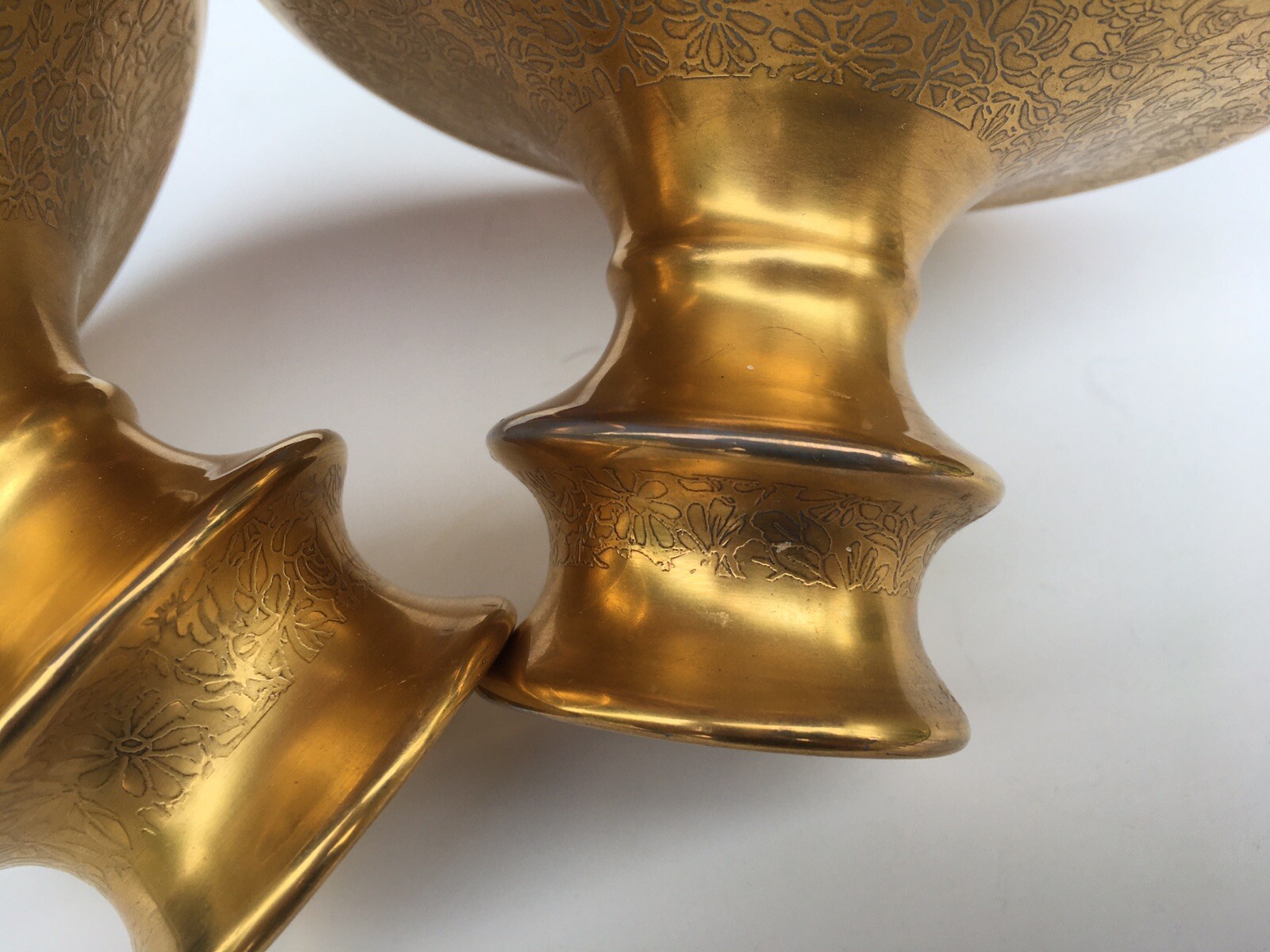 Vtg Pair Pickard Rose & Daisy Gold Encrusted Candle Holders 792 Early Mark 1920s
