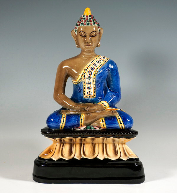 GOLDSCHEIDER Buddha Figur Art Déco Handarbeit Mehrfarbig 33 CM MNR 5253