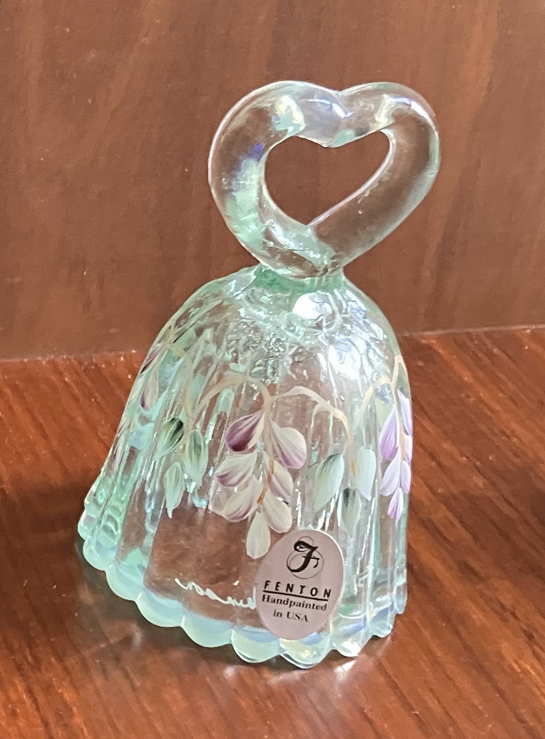 A Valentine’s Heart Handle Fenton Green Willow Floral Bell haindpainted & signed