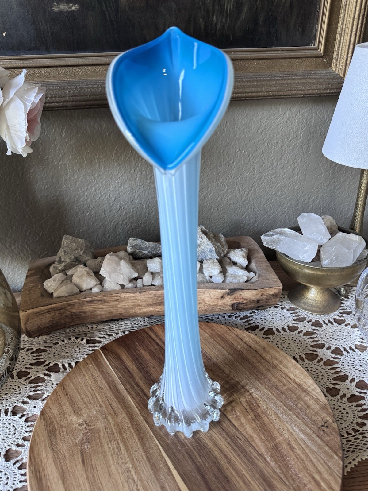 VTG Jack In The Pulpit Art Blue Vase Calla Lily