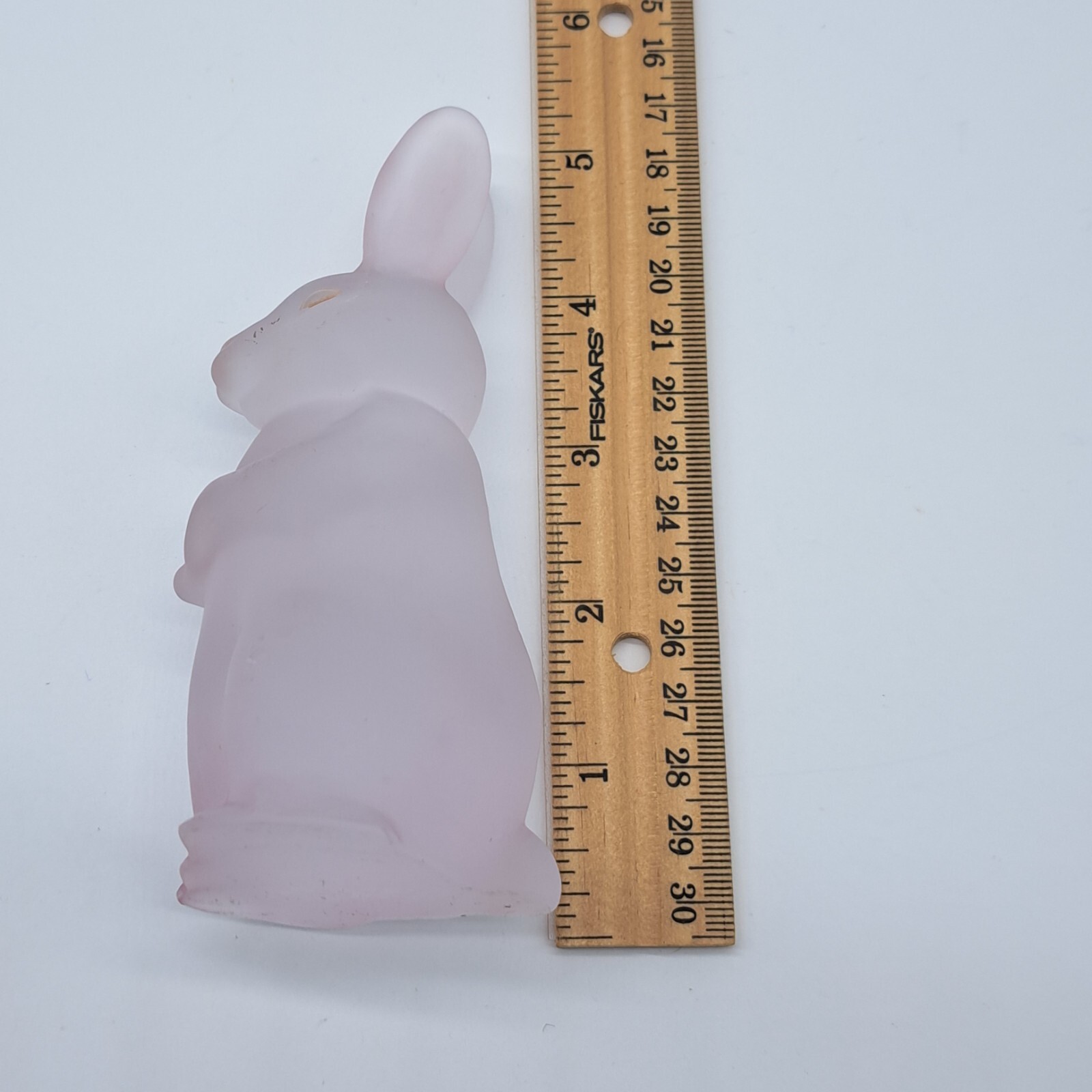 Vintage Pink Frosted Glass Bunny Figurine | Satin Glass Easter Rabbit 5″ Decor