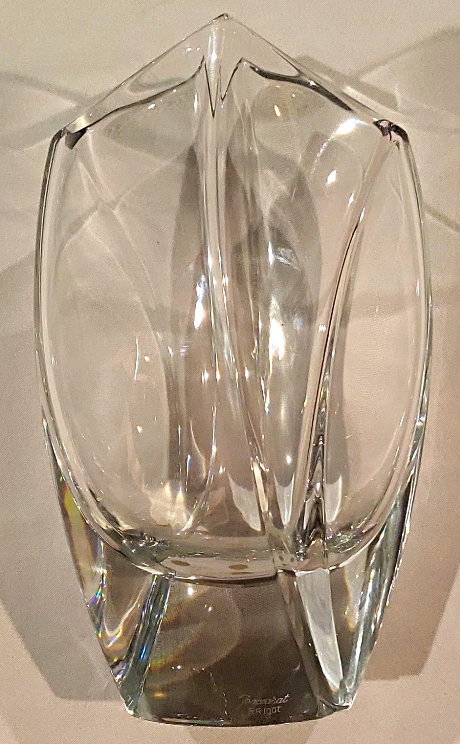 Baccarat Clear Crystal Vase Rrigot Signed Etched Backstamp French 9 in