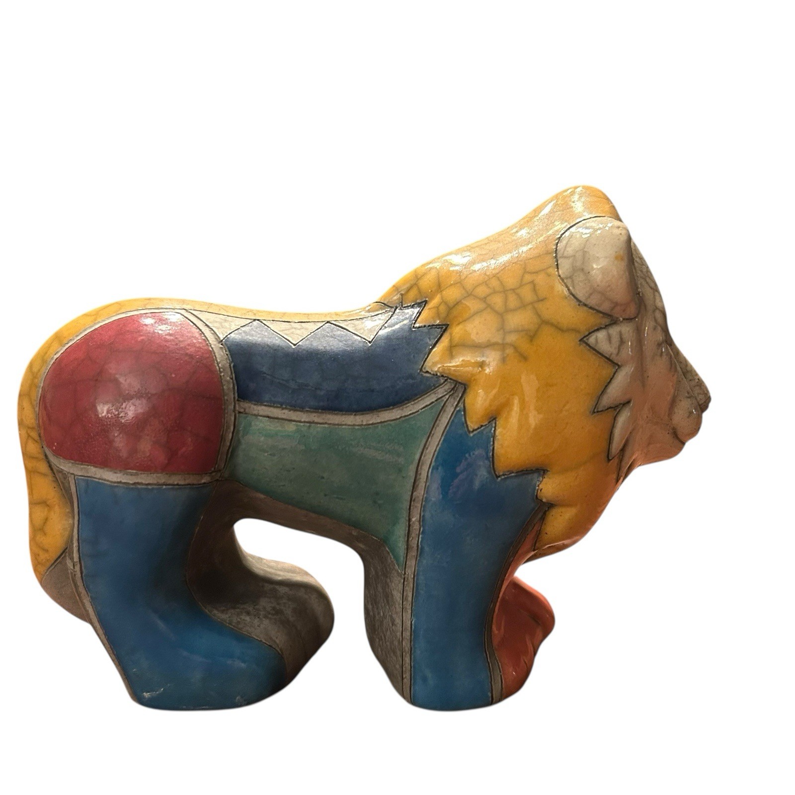 Vintage South Africa TRIBAL Fenix Raku Pottery Statue LION