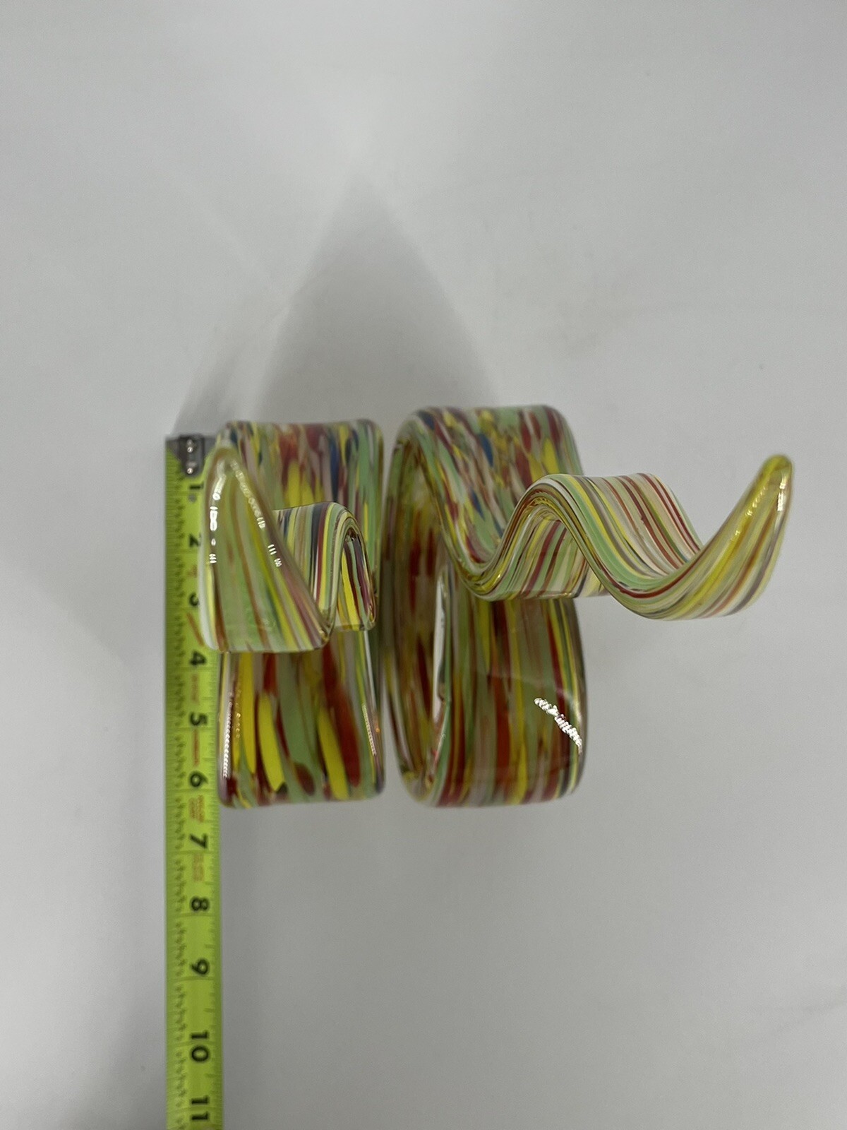 Murano Style Multi Colored Twisted Wavy Abstract Art Glass 16” Spiral Figurine
