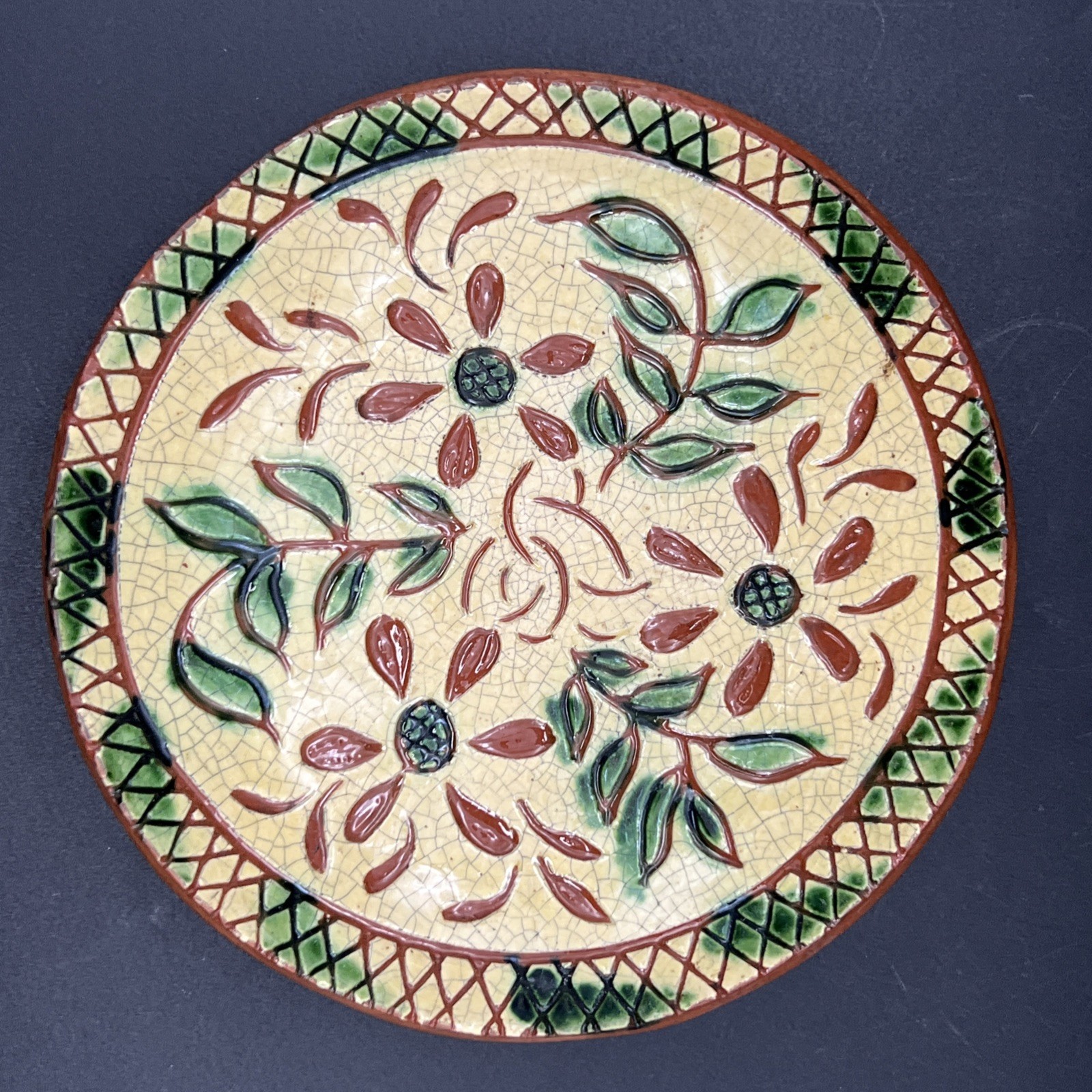 Set of 2 Turtle Creek Potters Redware Folk Art Pottery 6 1/4″ Plate Dish 2002