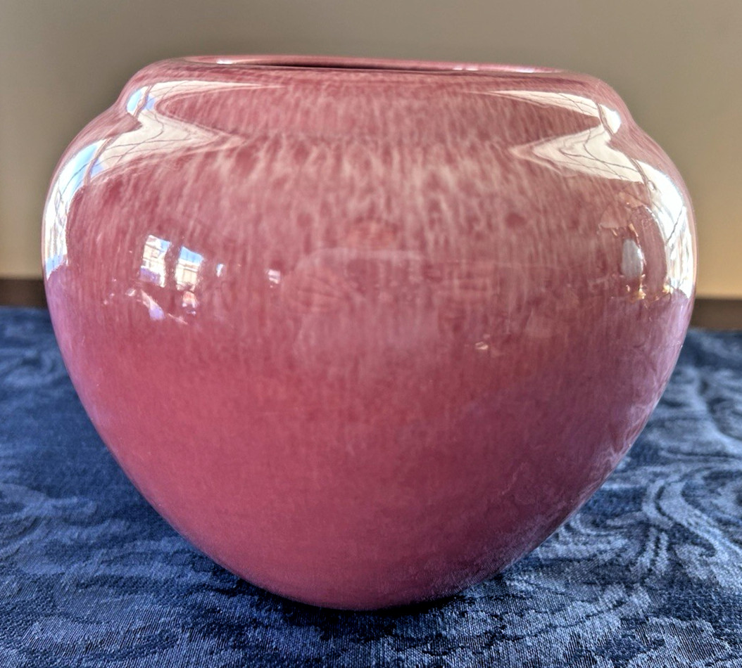 Vtg Hagger Rose Pink Drip Glaze Vase or Pot 5.5″ Labeled Hagger & Marked USA