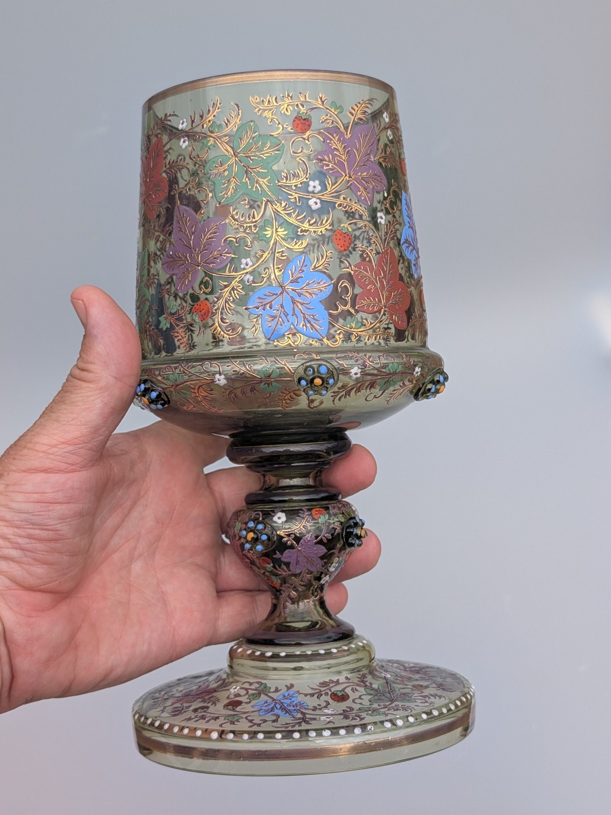 Antique 19th Century Moser Enamelled Glass Goblet Roemer Czech Bohemian