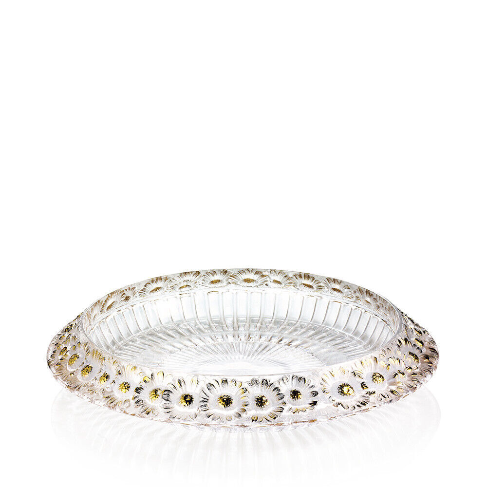LALIQUE CRYSTAL MARGUERITES BOWL CLEAR GOLD STAMP #10205300 BRAND NIB LARGE F/SH