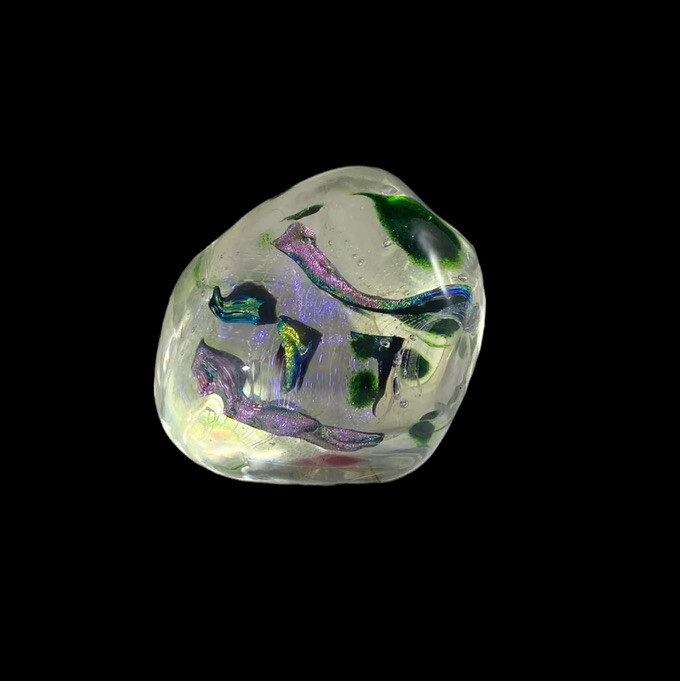 Timothy E Landers Paperweight Dichroic Glass “Moon Rock” 2 3/4 inch Bubbles
