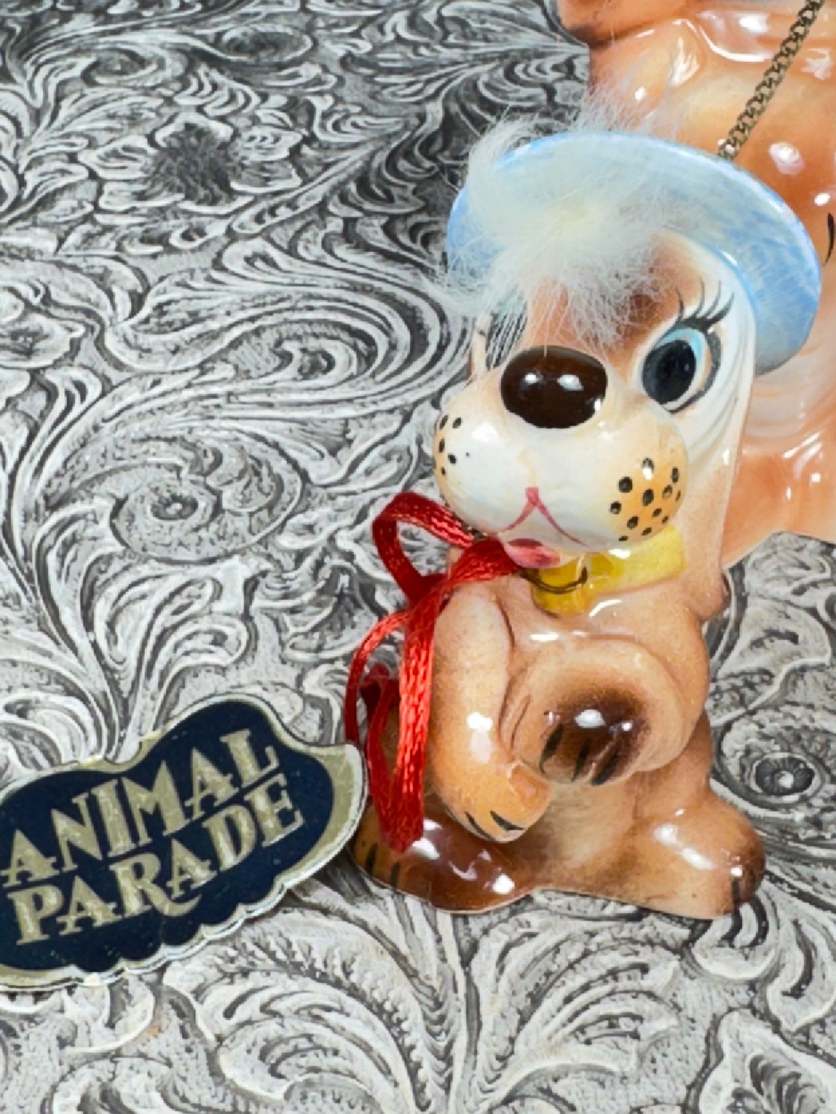 Vintage Mid Century Animal Parade Mama Dog & Puppies Leash MCM Lefton Figurines
