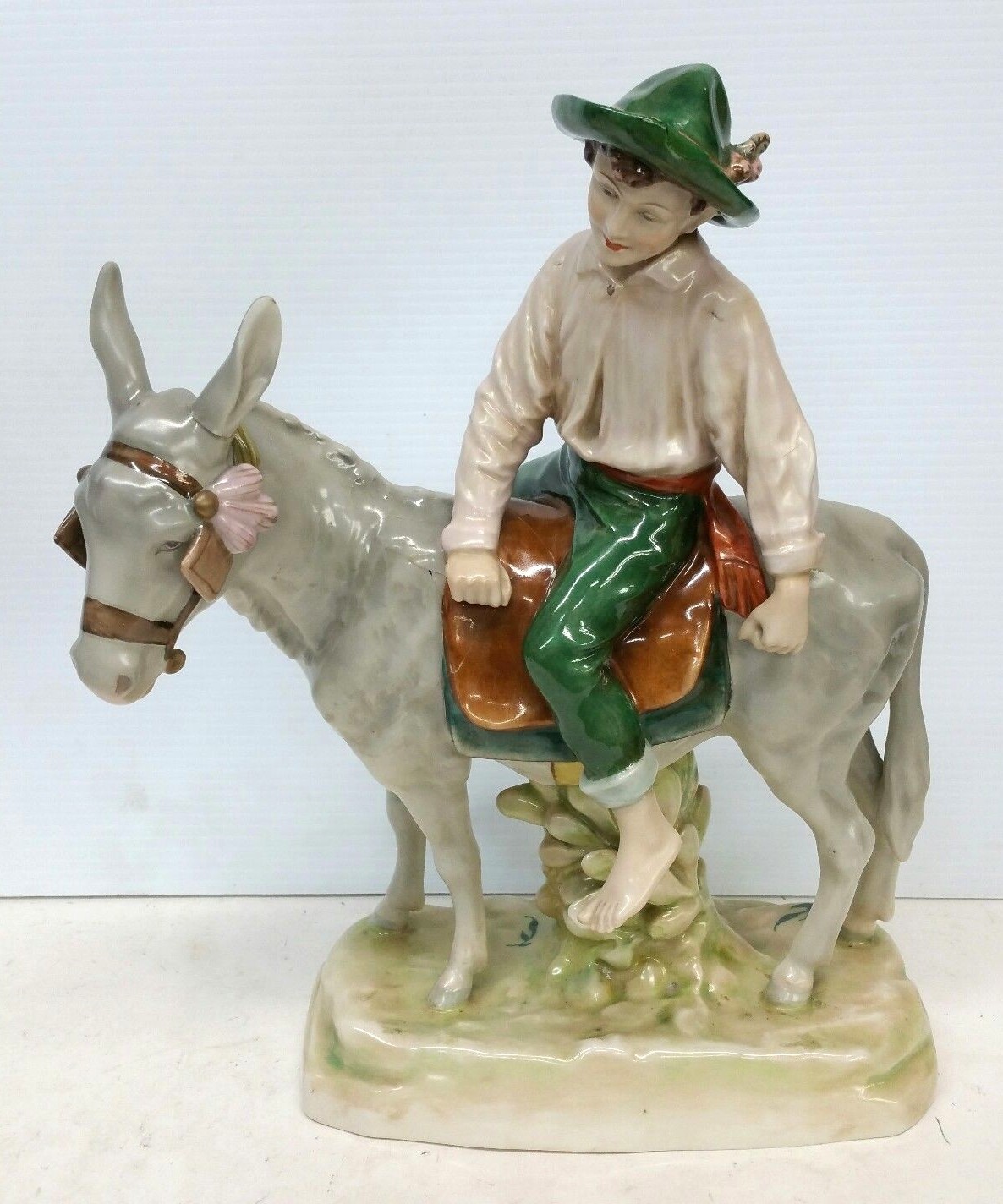 Czechoslovakia Porcelain Figurine Statue Donkey W/ Male Rider
