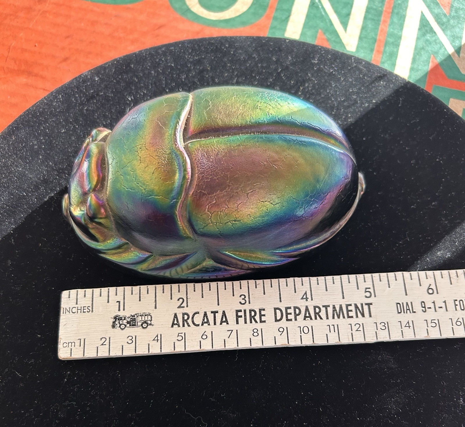 Vintage Egyptian Revival Favrile Style Glass Sacred Solid Scarab Paperweight