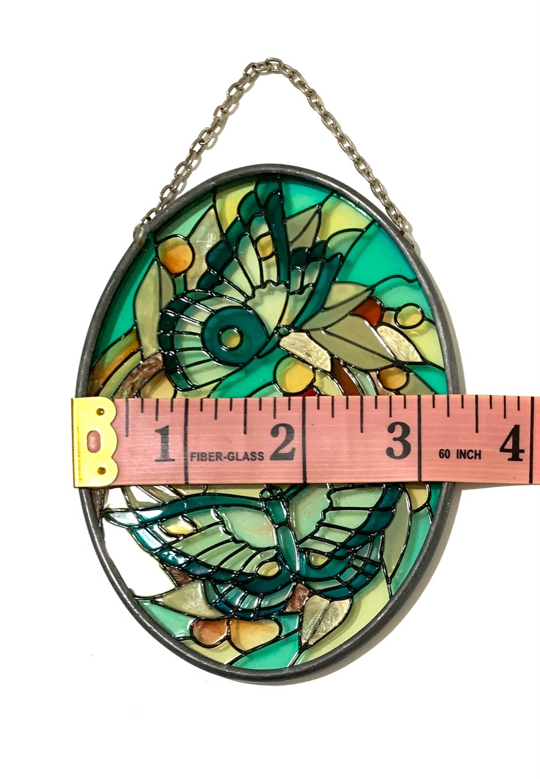 Suncatcher Window Art Butterflies Green Beige Brown Oval 4.5 Inch x 3.25 Inch