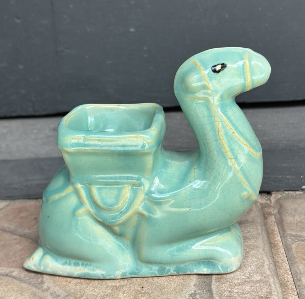 WELLER POTTERY “CACTUS” CAMEL PLANTER IN AQUA GLAZE….SIGNED WELLER & MINT!