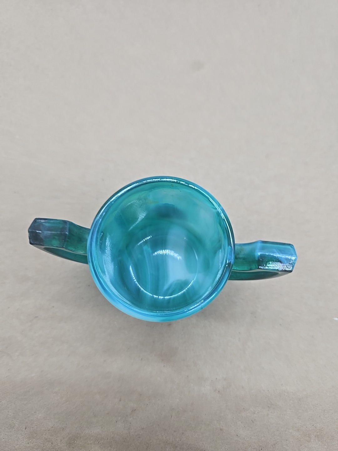 Vintage Imperial Glass Colonial Green Slag Colonial 2-Handled Toothpick Holder