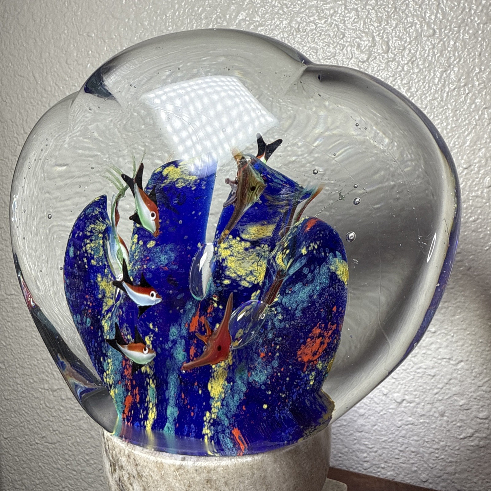 Vintage Large Glass Double Sided 10 Fish Aquarium Sculpture 8 Pounds Paperweight