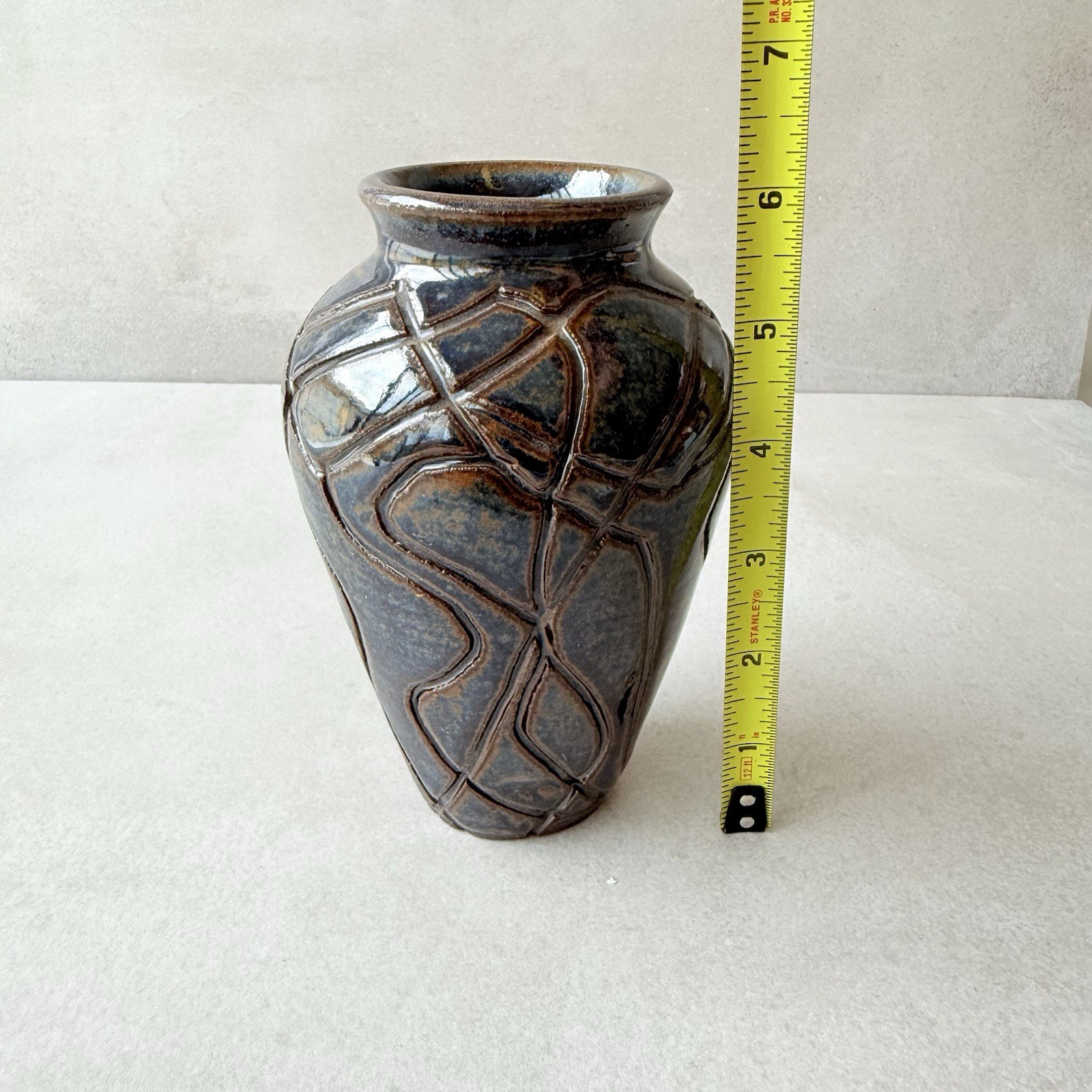 Studio Pottery Vase Blue Gray Stoneware Organic Modern 6.5”H Artist Signed