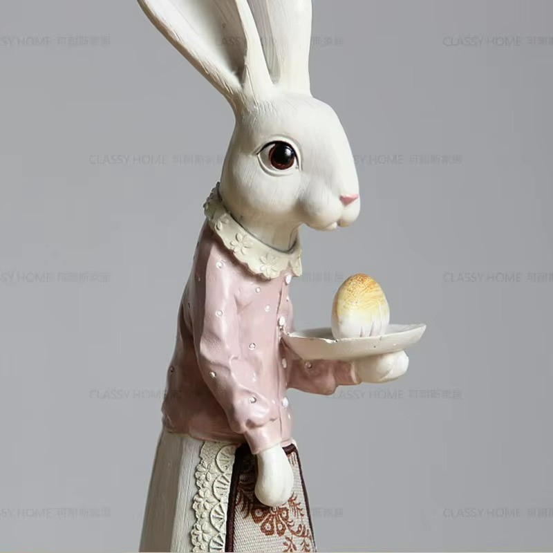 Retro Hand Painted Easter Bunny Couple Rabbits Home Decor Ornament USA Style