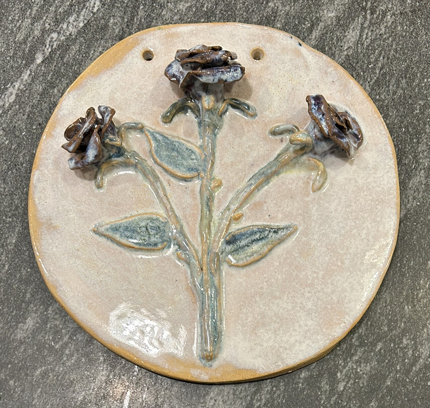 Handmade Ceramic Wall Art Plaque Roses 9” Diameter