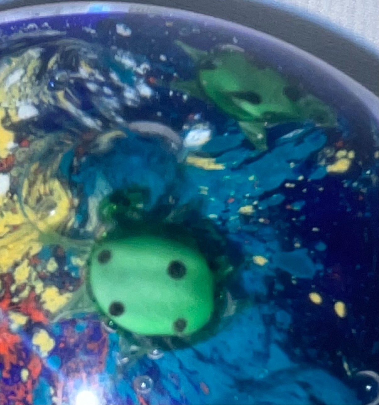 Glass Tortoise Multi-Color Paper Weight With 2 Babies 2 Inches High