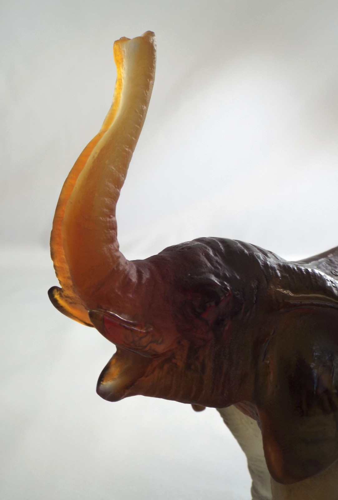 Daum Pate De Verre Glass Small Elephant Figurine 3238 in Box Leroy Amber Green