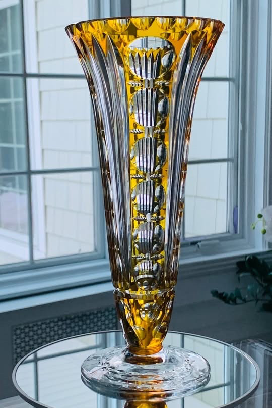 Vintage Nachtmann Crystal Trumpet Vase in Citrine; 10.5″ Tall; Made in Germany
