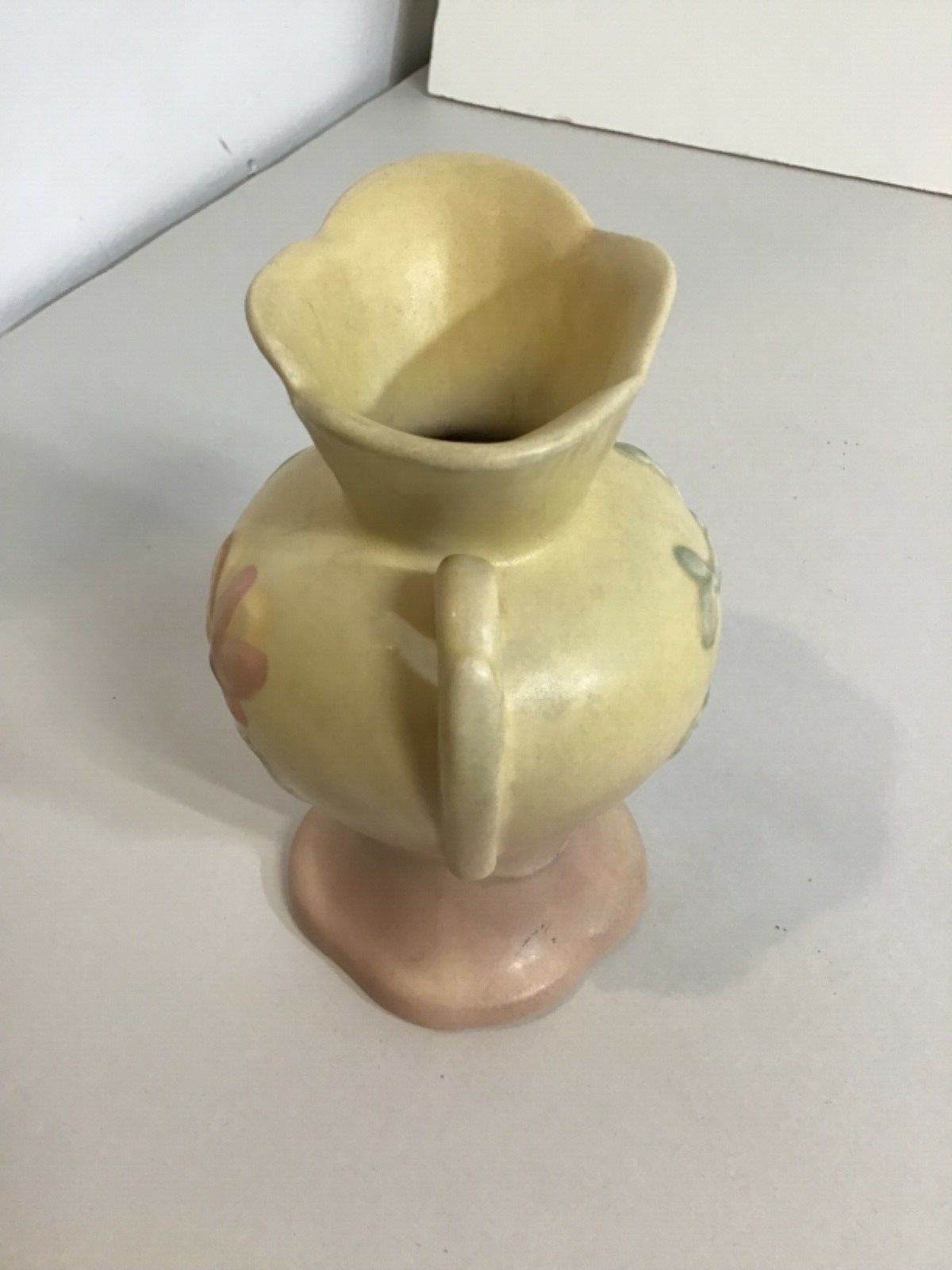 HULL Art Pottery Pink and Yellow Vase Matte Finish Double Handle Vase
