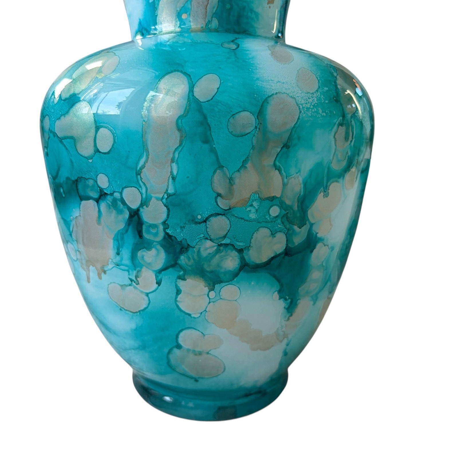 Italian Murano Turquoise Watercolor Art Glass Vase 10.5in Hand Blown NEW