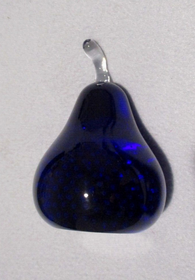 Mikasa Cobalt Blue Controlled Bubble Glass PEAR Paperweight Czech Republic NEW