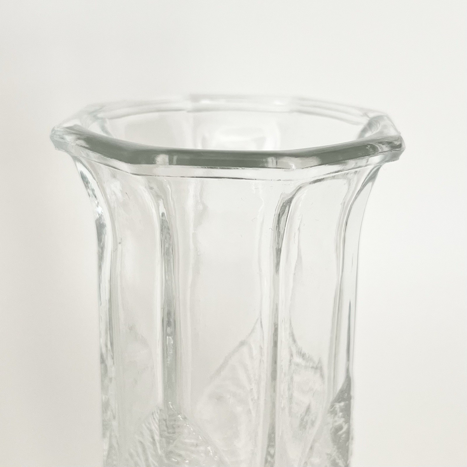 Vintage Nuutajarvi Finland Clear Glass Mini Vase Birch Leaves Octagon Nature