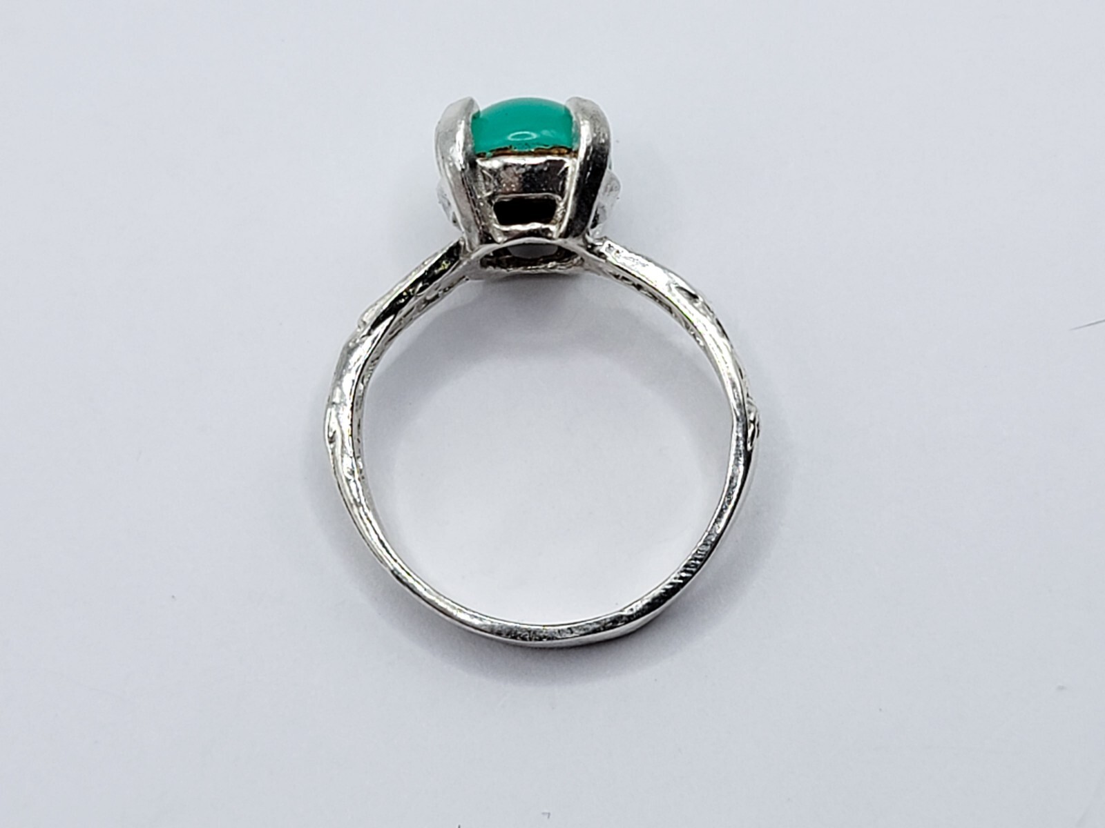 Sterling Opal Uranium Glass Ring Blue Green Opalescent 925 Silver