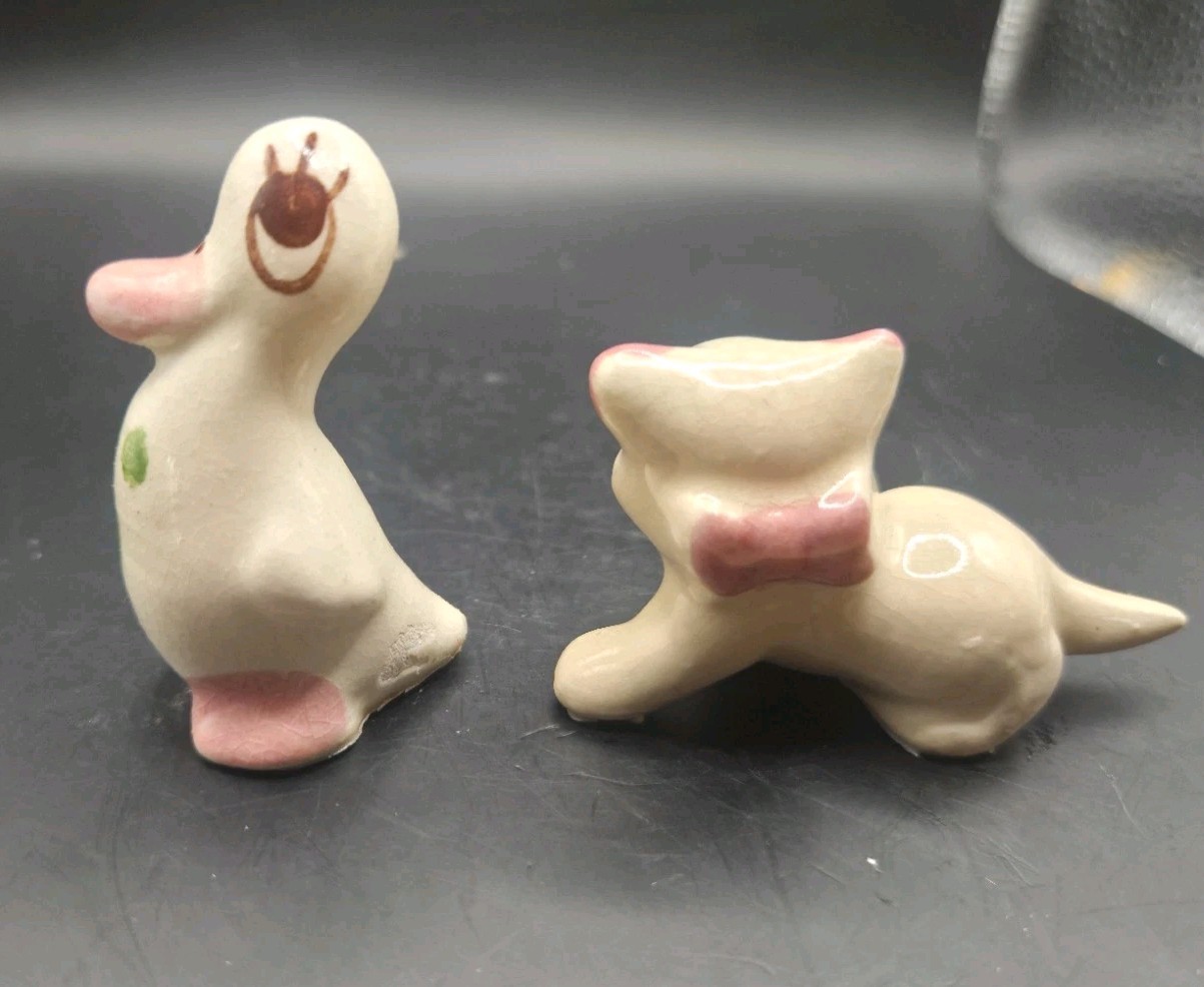 Vtg Pr Rio Hondo California Pottery Figurines 2.75″Kitten 1.5″Duck MCM Retro SEE