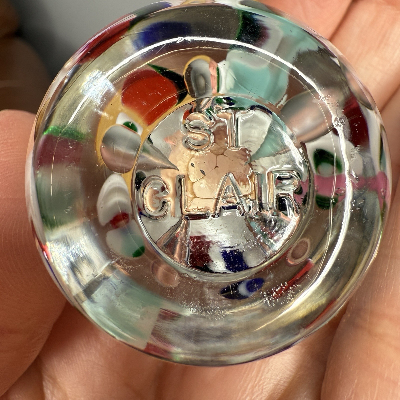 Vintage St Clair Lampwork Art Glass Paperweight Floral Multicolor Read