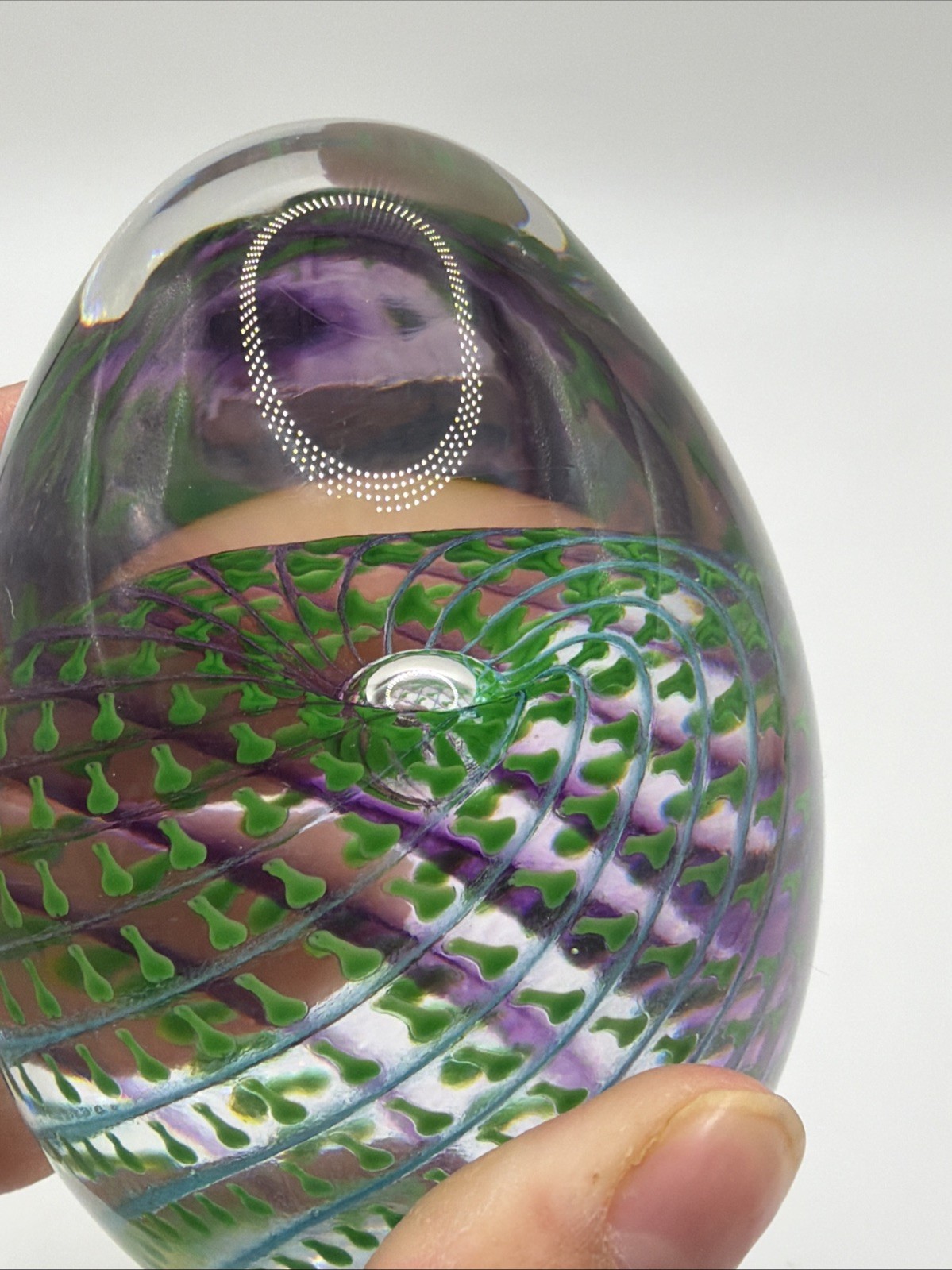 Vintage Art Glass Egg-Shaped Paperweight Swirl Design Signed Fire Ranch 2002