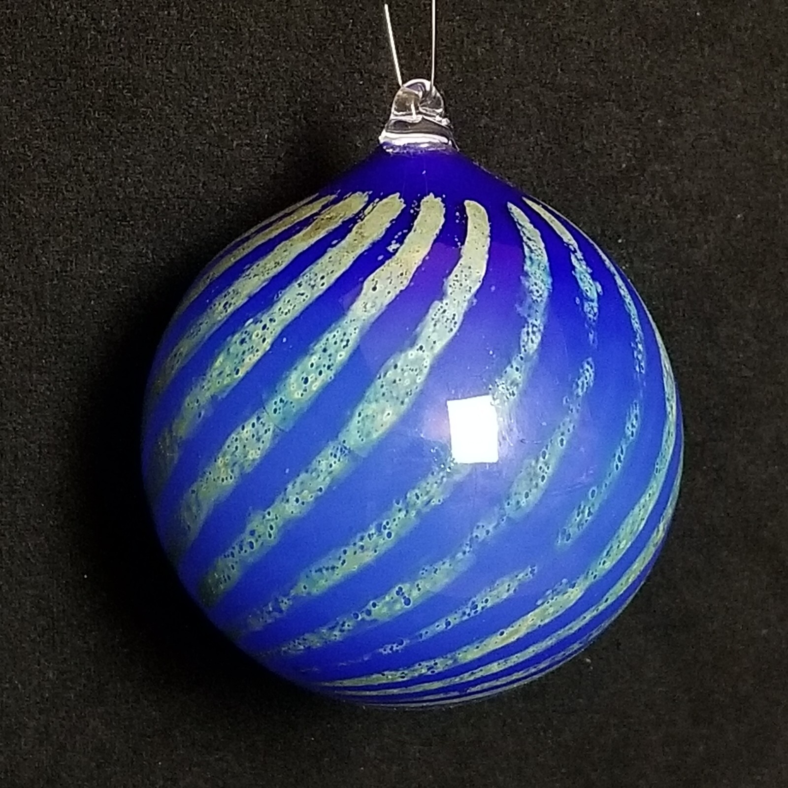 Vintage 1985 Art Glass Witch Ball Ornament Blue Green 3.5″ 3