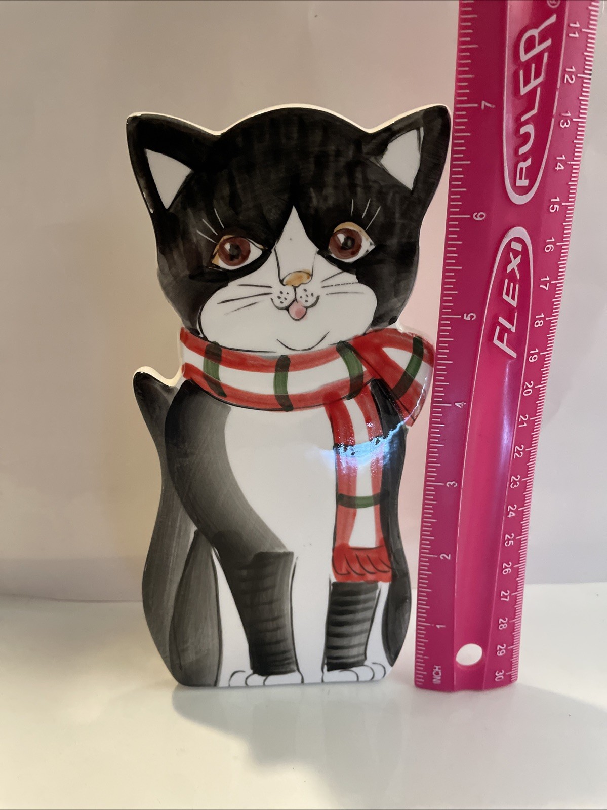 Vintage Black And White Cat Wearing Red Scarf Wall Hanging Vase Takahashi Cutie