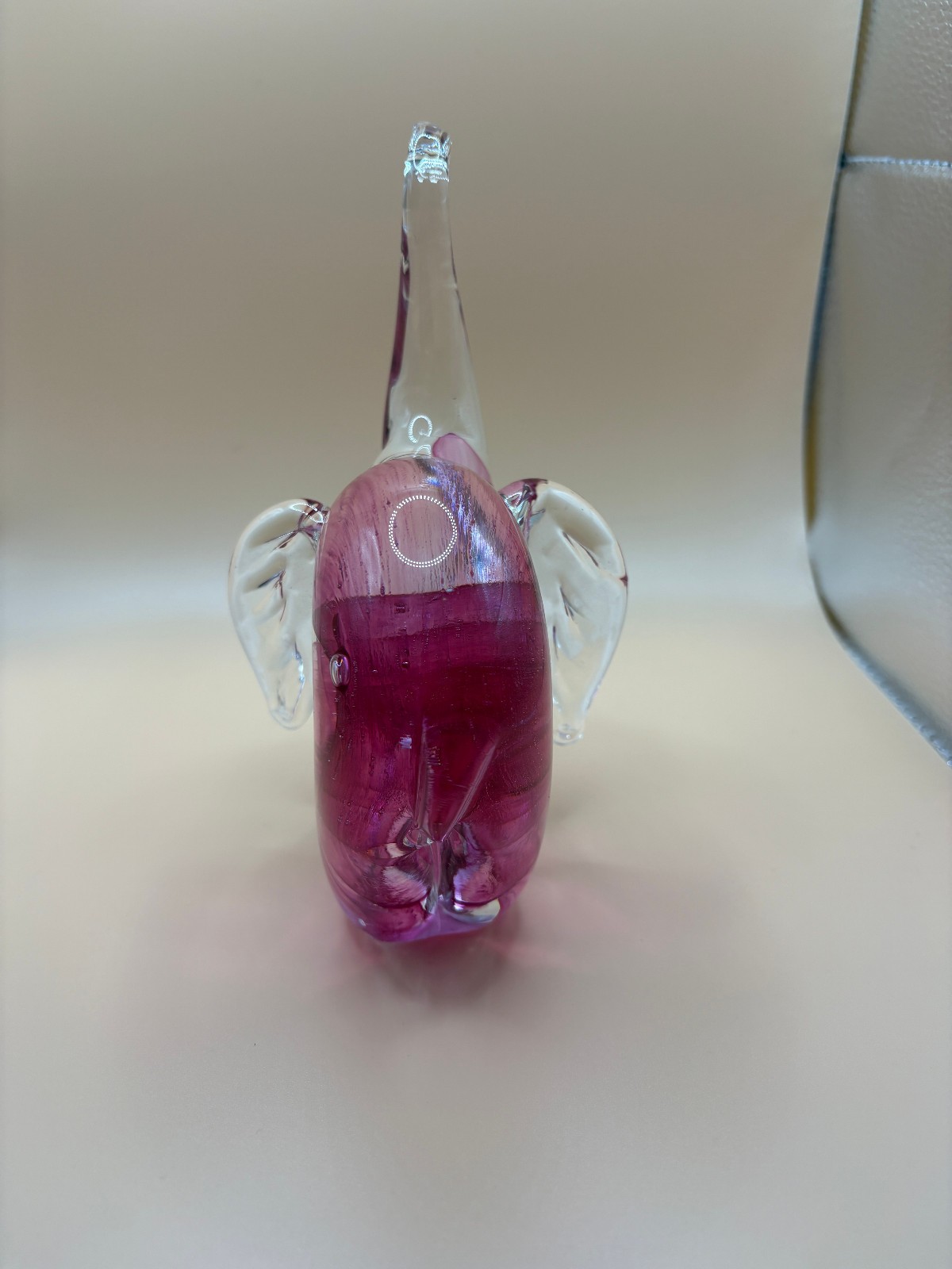 Pink Elephant Swirl Art Glass Paperweight Trunk Up – 6.25 Inches Tall