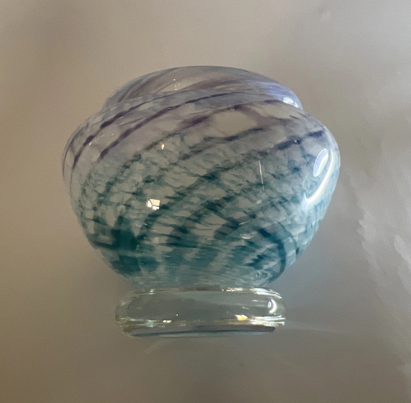 VTG Hand Blown Art Glass Bowl Blue White Purple Swirl Confetti Studio Glass 3”
