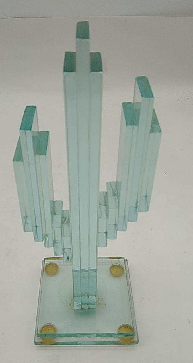 Vintage Stacked Glass Cactus Saguaro Sculpture Figurine Southwest Desert 8.25″T