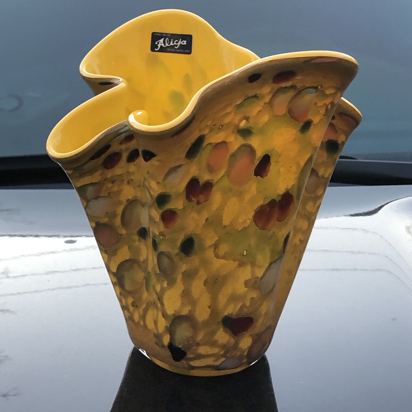 ALICJA Hand Blown Art Glass Abstract Colorful Pattern Decorative Vase Poland