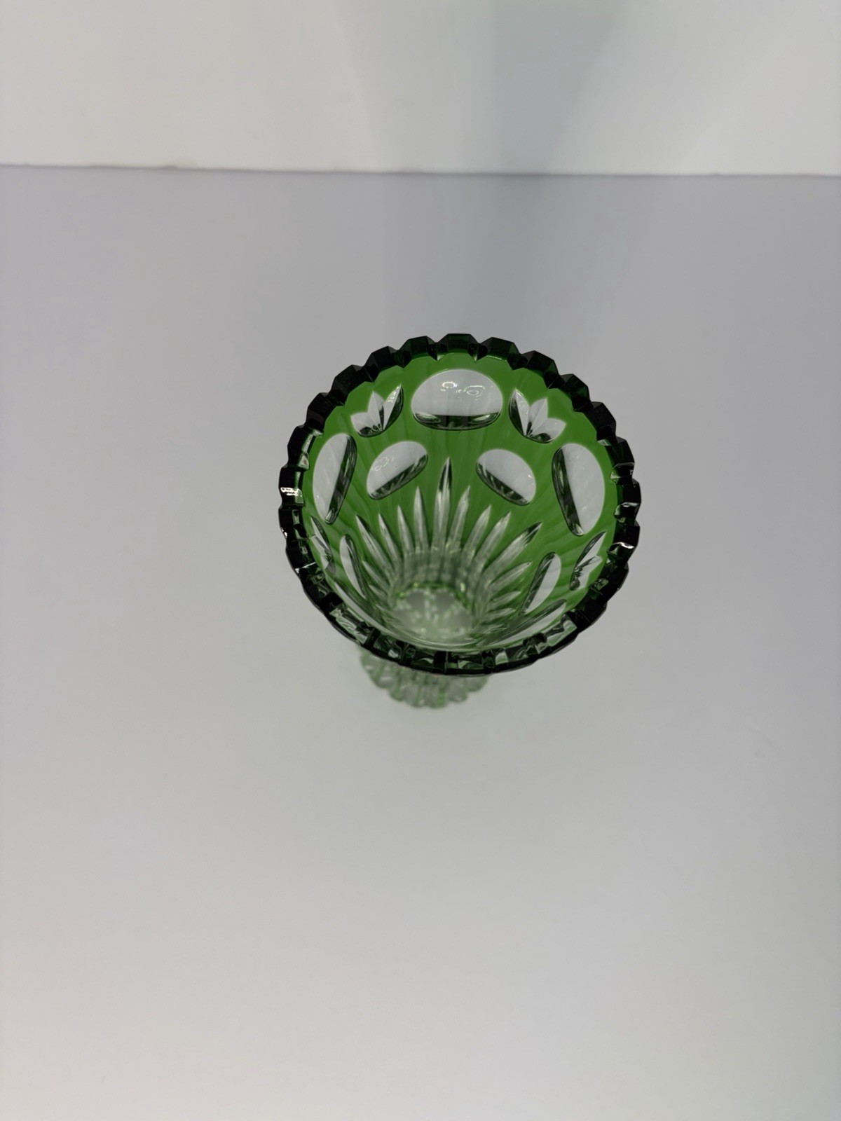 Vintage German Bleikristall Emerald Green Cut to Clear Lead Crystal Vase