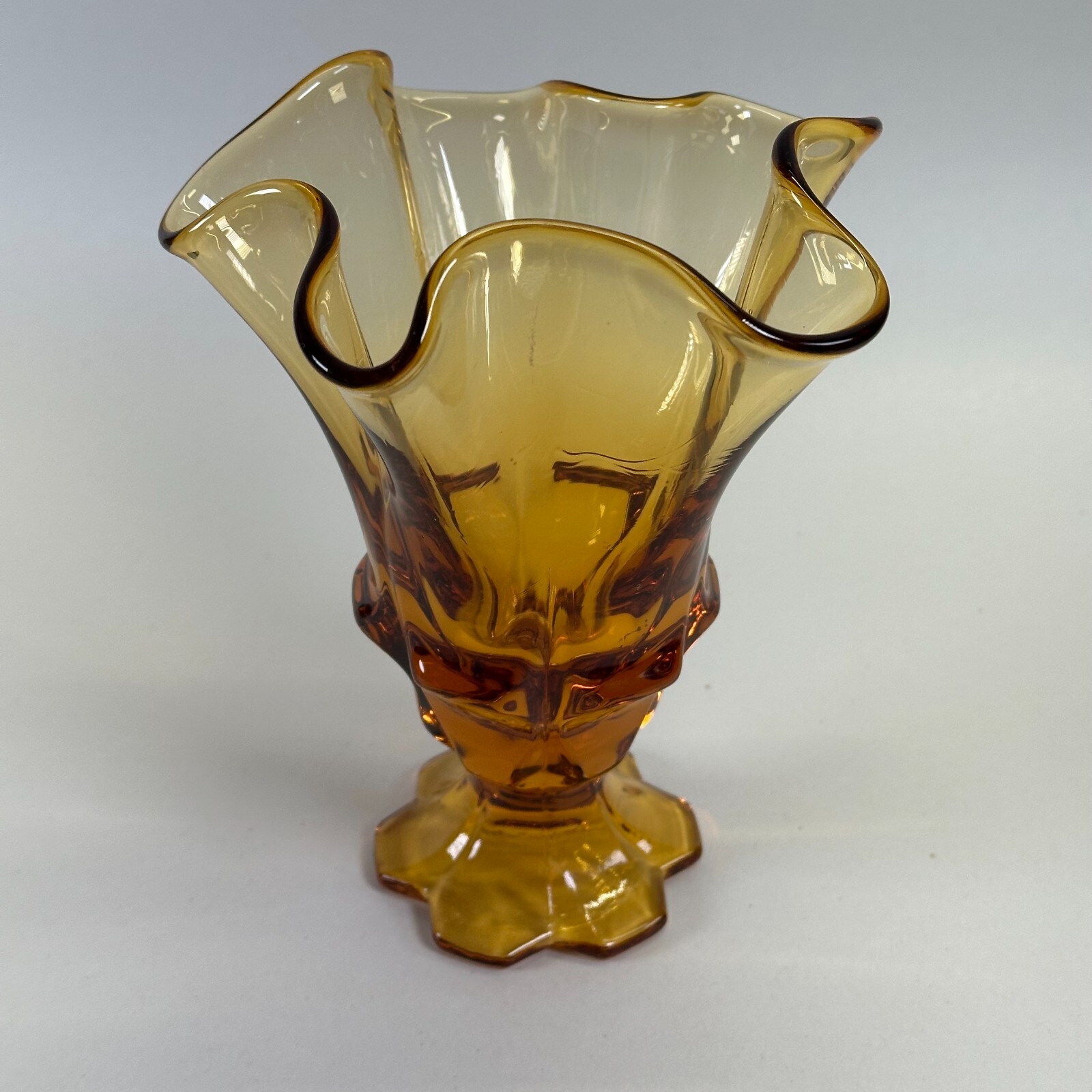 Fenton Valencia Amber Handkerchief Vase 6 3/8″ Vintage