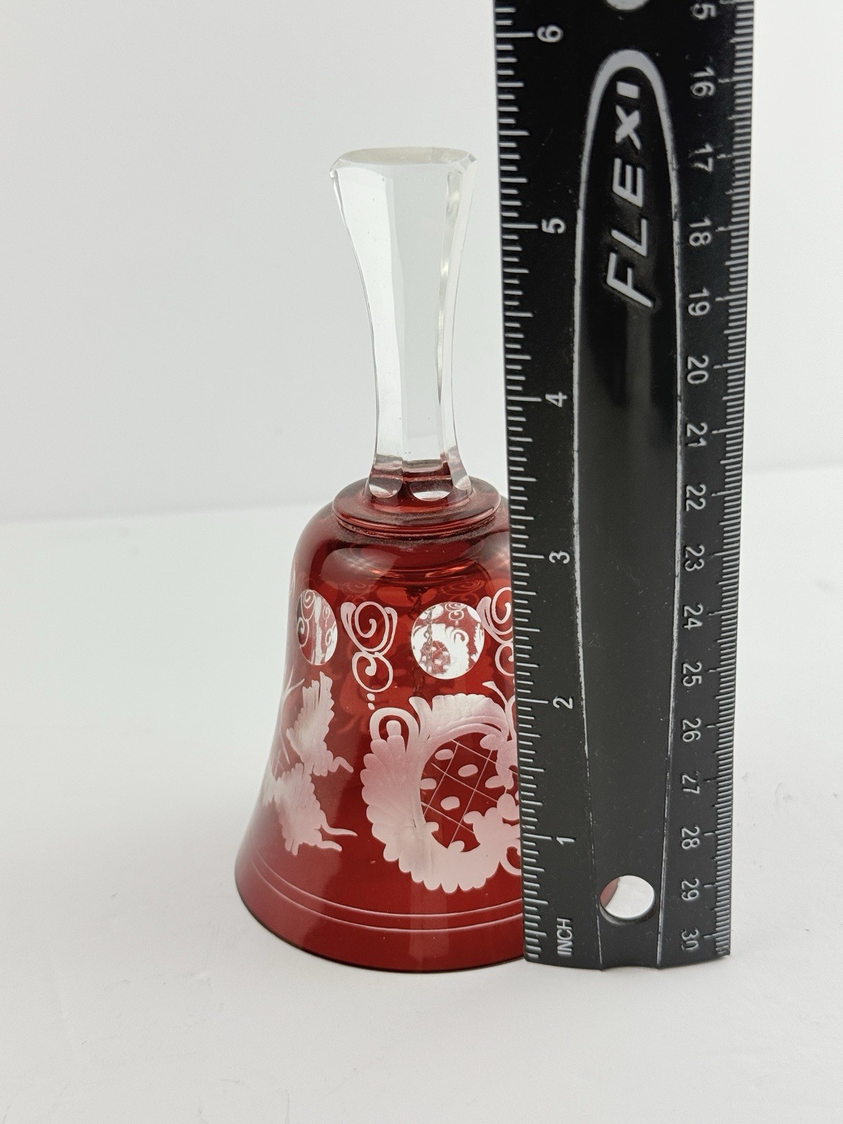 Vintage Bohemian Ruby Red To Clear Crystal Glass Czech Bell Clear Handle Doves
