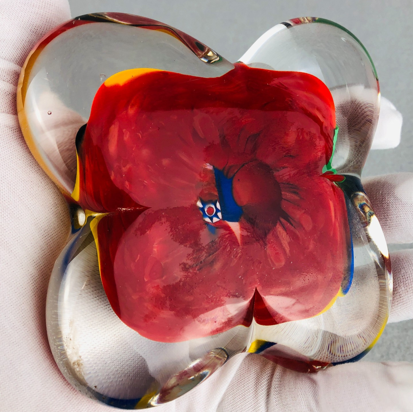 Murano Art Glass Paperweight Clover Patchwork Venice Venezia Italy Italia VTG