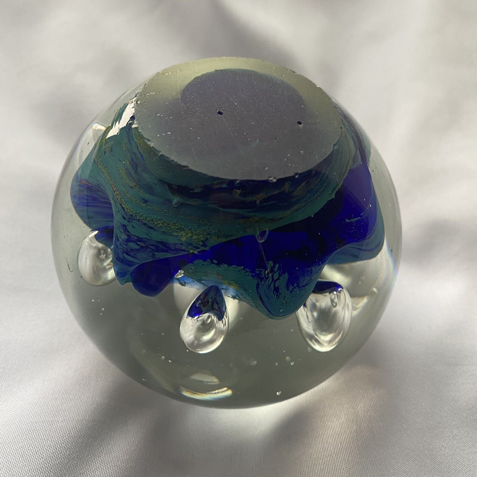 Vintage Art Glass Paperweight Controlled Spheres TurquoiseRoyal Blue 1lb 8oz EUC