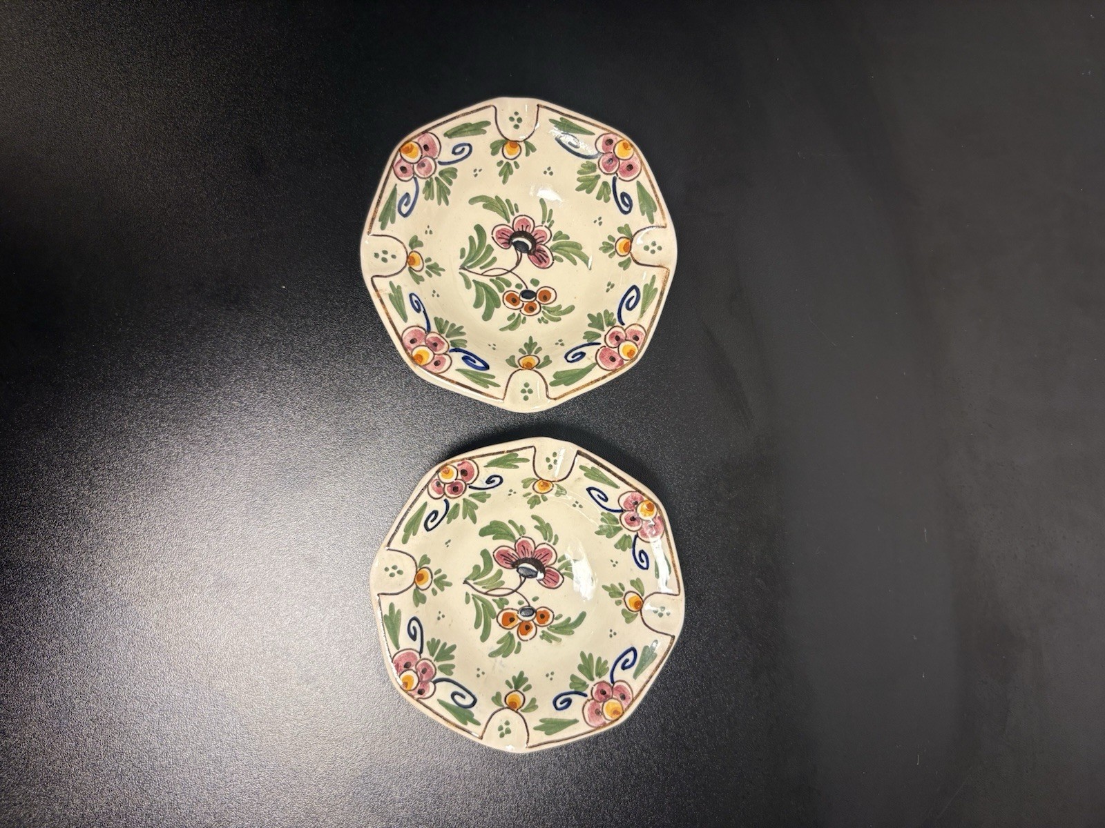 Vintage Signed DP Delft Glazed Handpainted Floral Ashtray Trinket Dish