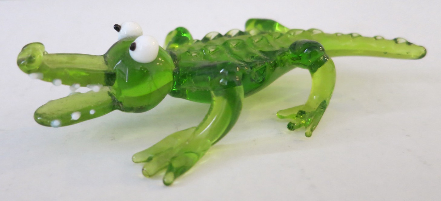 Hand Blown Art Glass Murano-Style Alligator Crocodile Figurine Miniature