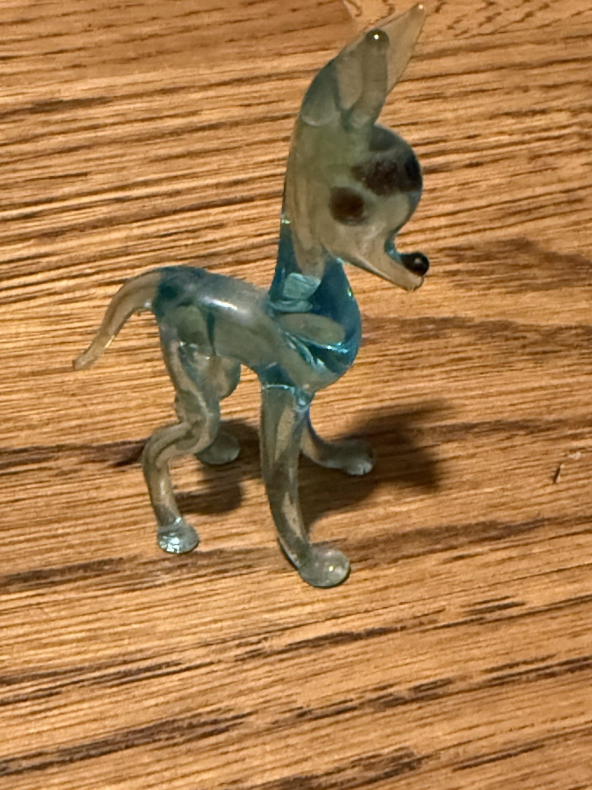 Vintage hand blown blue deer figurine mid century 2 1/2 in miniature