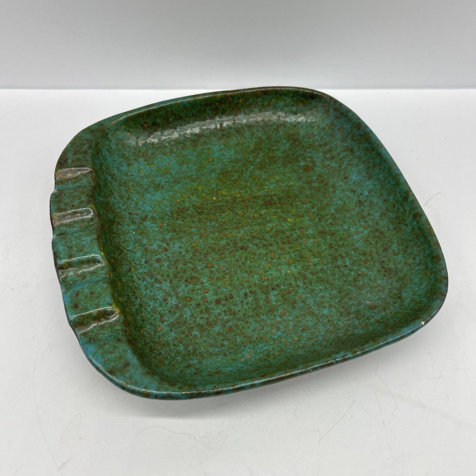 Large VTG Ceramic Italy Teal Blue Green Candy Dish Ash Tray Lava Glaze 9.75” MCM
